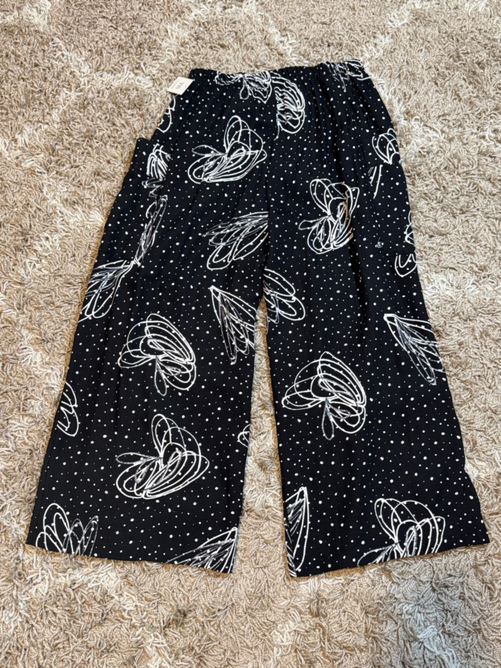 NWT Moonlight Black/Ivory Polka Dot & Scribble Print Cropped Pants size Large - Picture 5 of 13